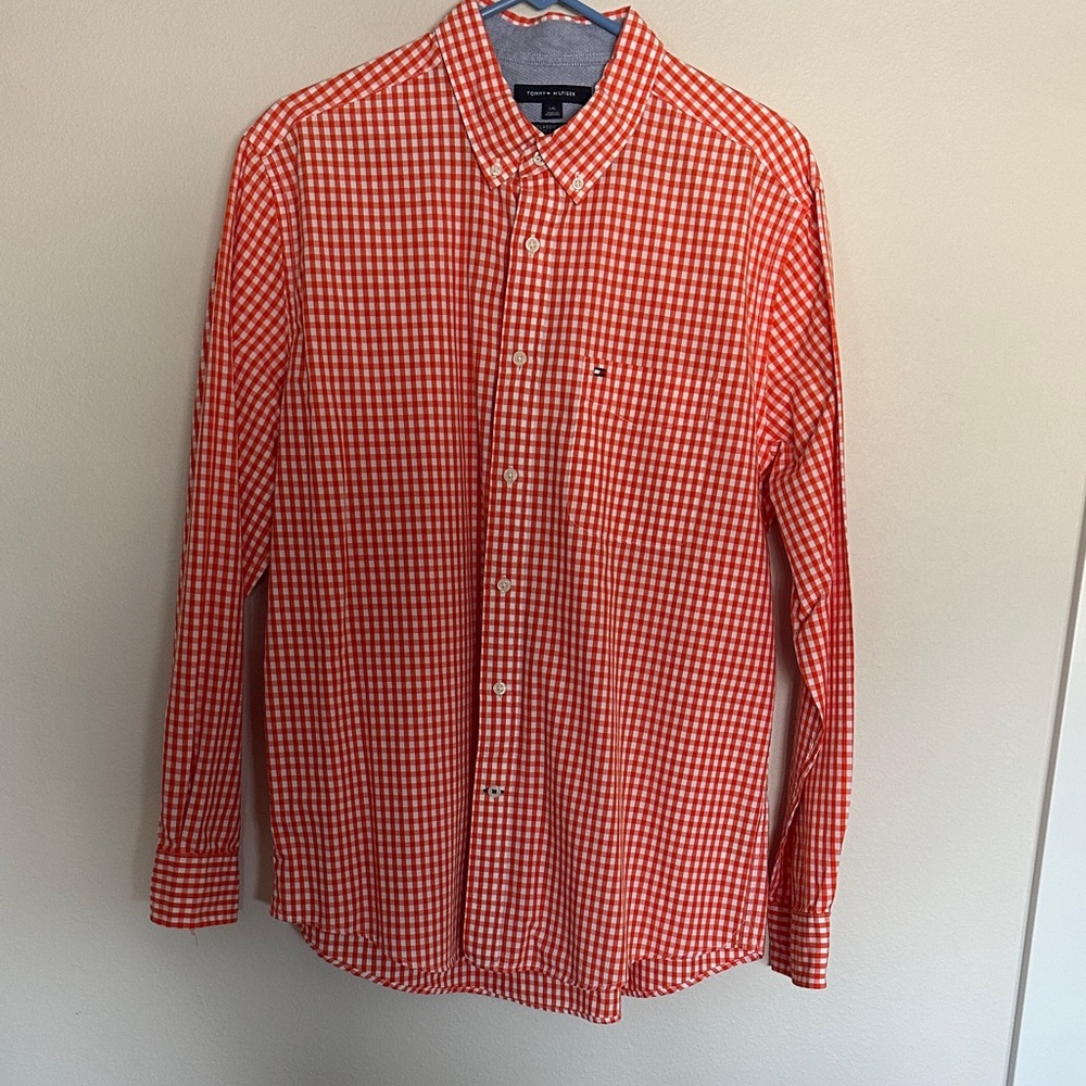 Tommy Hilfiger Orange and White Checkered Shirt